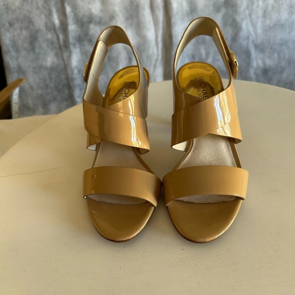 MICHAEL KORS JOSSELLE OPEN TOE WOMANS CAMEL LEATHER SHOE SZ 7M - Picture 13 of 13